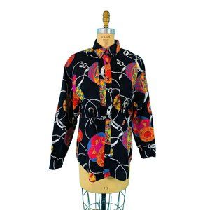 Vintage 80s Southwestern Shirt Womens Large Novelty Print Wrangler Western Top